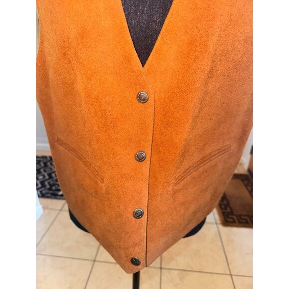 Vintage 90s Agapo Collection Genuine Burnt Orange Suede Leather Mens Vest Large - Picture 4 of 8